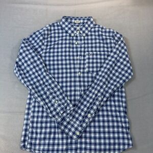 Hollister‎ Shirt Men Medium Blue Long Sleeve Plaid Stretch Preppy Button Down